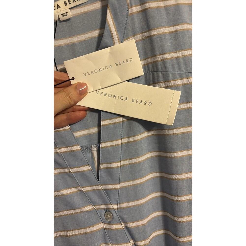 Veronica Beard Ruched Shirt Dress Blue and White Stripe Size 16 - Picture 5 of 13